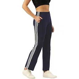 femea Women Slim Fit Flared Track Pants with Side Taping Detail (M, Navy)-picture-42