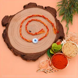 Femme Jam 925 Sterling Silver Evil Eye Rakhi for Bhai & Bhabhi with Roli & Chawal Platinum Mother of Pearl Charm Bracelet-picture-19