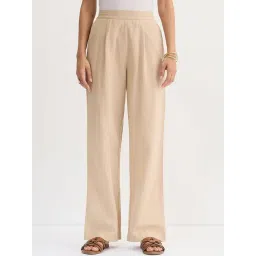 FEMMELLA Beige Relaxed Fit Solid Trousers-image-35
