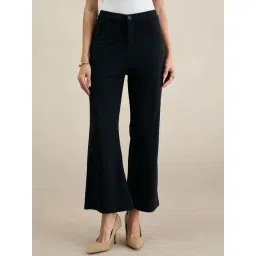 FEMMELLA Black Flared Fit Solid Formal Trousers-picture-37