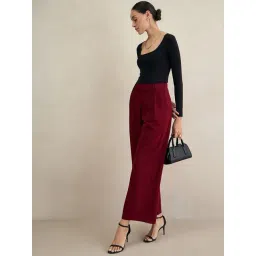 FEMMELLA Maroon Regular Fit Solid Formal Trousers image 4