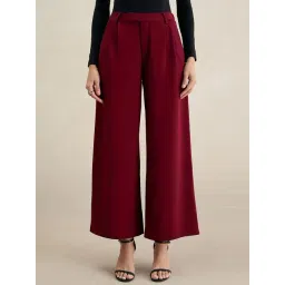 FEMMELLA Maroon Regular Fit Solid Formal Trousers image 1