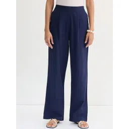 FEMMELLA Navy Blue Relaxed Fit Solid Trousers-picture-25