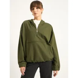 FEMMELLA Olive Relaxed Fit Solid Hooded Sweatshirt-picture-24