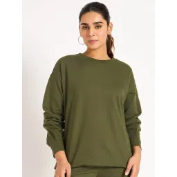 FEMMELLA Olive Relaxed Fit Solid Sweatshirt-picture-27