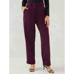 FEMMELLA Wine Regular Fit Solid Trousers-picture-27