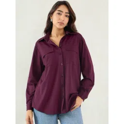 FEMMELLA Wine Relaxed Fit Solid Shacket-picture-42