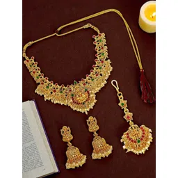 FEMMIBELLA Gold-Plated Stone-Studded & Beaded Jewellery Set-picture-13