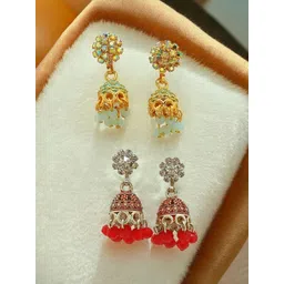 FEMMIBELLA Set Of 2 Floral Jhumkas Earrings-picture-20