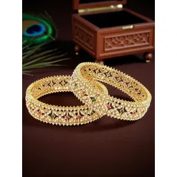 FEMMIBELLA Set Of 2 Gold Plated Stone Studded & Beaded Bangle-picture-26