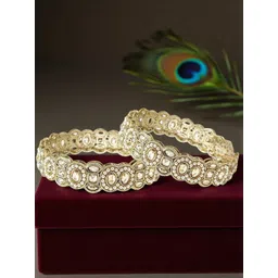 FEMMIBELLA Set Of 2 Gold Plated Stone Studded & Beaded Bangle-picture-27