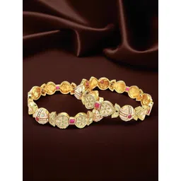 FEMMIBELLA Set Of 2 Gold Plated Stone Studded & Beaded Bangle-picture-30