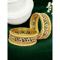 FEMMIBELLA Set of 6 Gold-Plated Stone-Studded & Beaded Bangle-picture-22