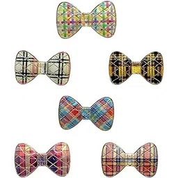 femmibella Set Of 6 Multicolour Plaid Bow Sarees Brooch | Combo Set Saree Pin For Women and Girls-picture-13