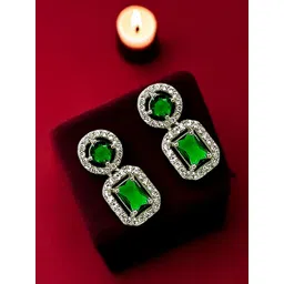 FEMMIBELLA Silver Plated American Diamond Studded Geometric Shaped Drop Earrings-picture-32