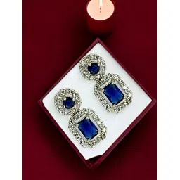 FEMMIBELLA Silver Plated American Diamond Studded Geometric Shaped Drop Earrings-picture-21