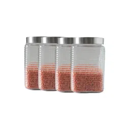 Femora Embossed Line Glass Square Kitchen Storage Jar With Airtight Steel Lid 1700ml - Set of 4-picture-20