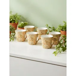 Femora Gold-Toned Paisley Ceramic Glossy Mugs Set of Cups and Mugs-picture-29