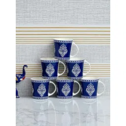 Femora Indian Ceramic Handmade Blue Block Print Tea Cup - 6 pcs, 160 ML - Small Serving-picture-17