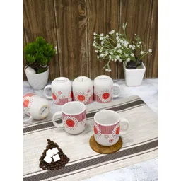 Femora Red & White 6 Pieces Floral Printed Ceramic Glossy Cups-picture-11