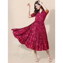 Femvy Ethnic Motifs Printed Fit And Flare Tiered Dress-picture-12