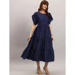 Femvy Geometric Printed Crepe Fit & Flare Midi Dress-picture-10