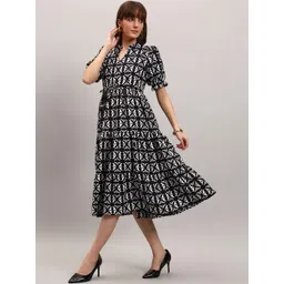 Femvy Print Puff Sleeve Crepe Fit & Flare Midi Dress-picture-38