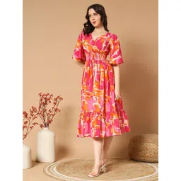Femvy Women Printed Bell Sleeves Empire Dress-picture-20