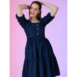 Femvy Women Solid Square Neck Fit & Flare Dress-picture-40