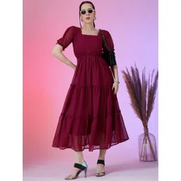 Femvy Women Square Neck Cuffed Sleeve Fit & Flare Maxi Dress-picture-11