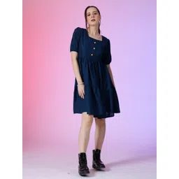 Femvy Women Square Neck Fit & Flare Knee Length Dress-picture-13