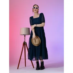 Femvy Women Square Neck Fit & Flare Maxi Dress-picture-33