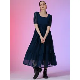 Femvy Women Square Neck Fit and Flare Midi Dress-picture-23