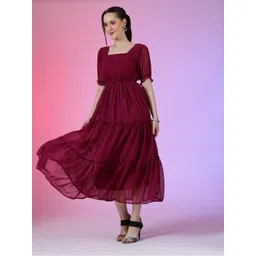 Femvy Women Square Neck Puff Sleeves Fit & Flare Dress-picture-22