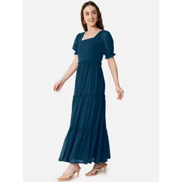 Femvy Women Square Neck Puff Sleeves Tiered Fit & Flare Maxi Dress-picture-18