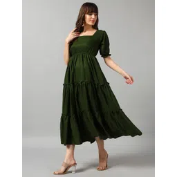 Femvy Women Square-Neck Tiered Crepe Fit & Flare Midi Dress-picture-21