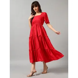 Femvy Women Square-Neck Tiered Fit and Flare Midi Dress-picture-30