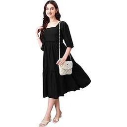 femvy Women's Polyester Fit and Flare Knee-Length Dress image 1
