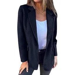 fensir Women's Woolen Blazer Jacket Long Sleeve Open Front Work Office Cardigan with Notch Lapel-picture-50