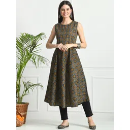 FERANOID Ethnic Motifs Printed Round Neck Cotton A-Line Kurta-picture-21