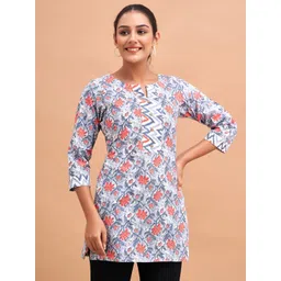 FERANOID Floral Printed Round Neck Pure Cotton Straight Kurti-picture-40