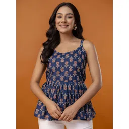 FERANOID Women Floral Embroidered Cotton Peplum Regular Top-picture-14