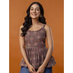FERANOID Women Floral Embroidered Cotton Peplum Top-picture-13