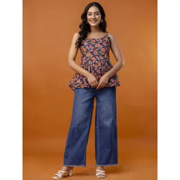 FERANOID Women Floral Embroidered Cotton Peplum Top image 3