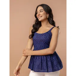 FERANOID Women Floral Embroidered Sleeveless Cotton Peplum Top image 5