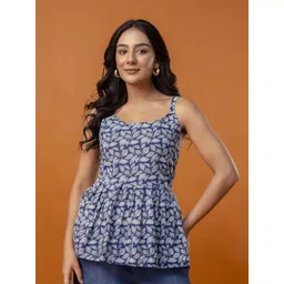 FERANOID Women Floral Print Shoulder Straps Peplum Top-picture-38