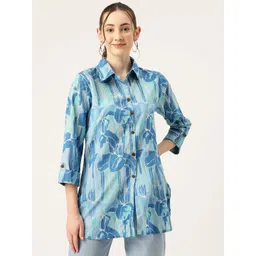 FERANOID Women Floral Printed Roll-Up Sleeves Cotton Shirt Style Top-picture-34