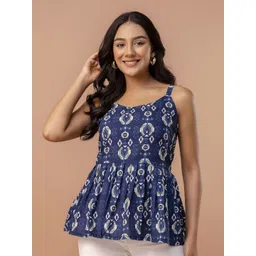 FERANOID Women Floral Printed Shoulder Straps Cotton Peplum Top-picture-17