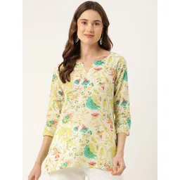 FERANOID Women Floral Printed V-Neck PurecCotton Kurti-picture-37