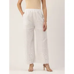 FERANOID Women Pure Cotton Straight Fit Floral Embroidered Palazzos-picture-34